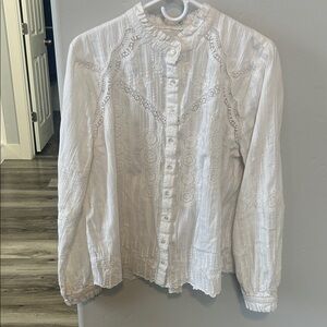 White Lace Button-Up Blouse